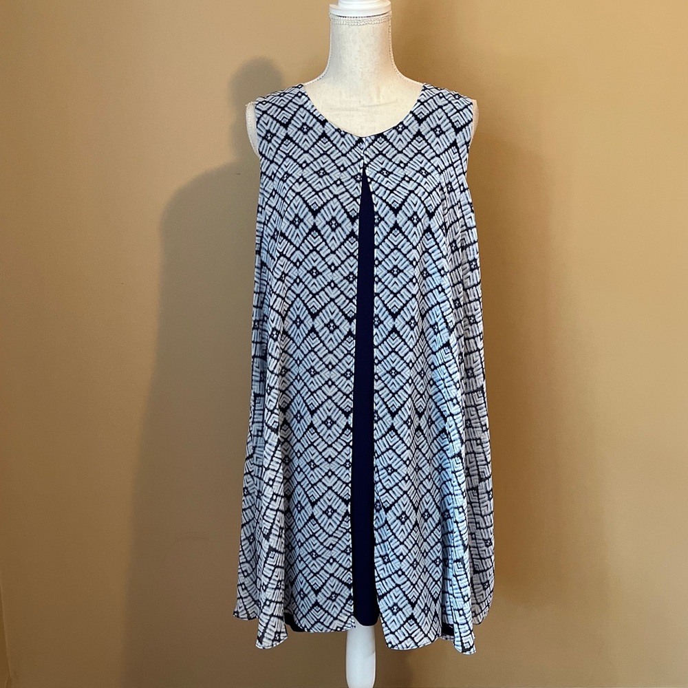 Style & Co Large Blue Ikat Tie Dye Sleeveless Shift Dress